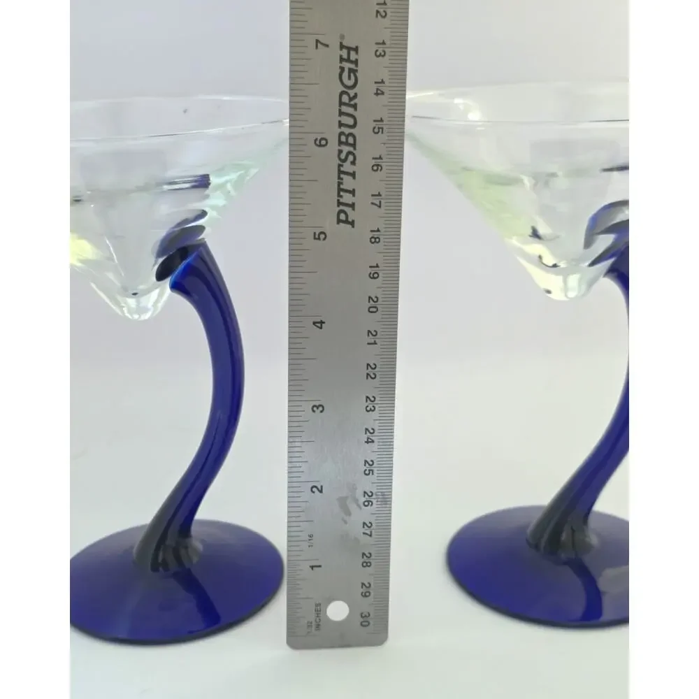 Libbey Bravura Cobalt Blue Twist Stem Martini Glasses Set of 2 10 oz Barware